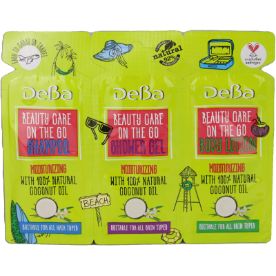Deba travel pack shampoo+conditioner+shower gel with coconut oil 3x7 ml