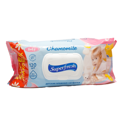 Superfresh wet wipes with chamomile with clip 120 pcs