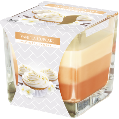 Three-colour scented candle in glass Vanilla cupcake (snk 80-202)