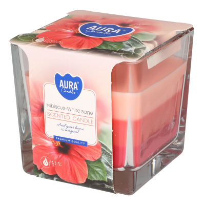 Three-colour scented candle in glass Ibišek - white sage (snk 80-356)