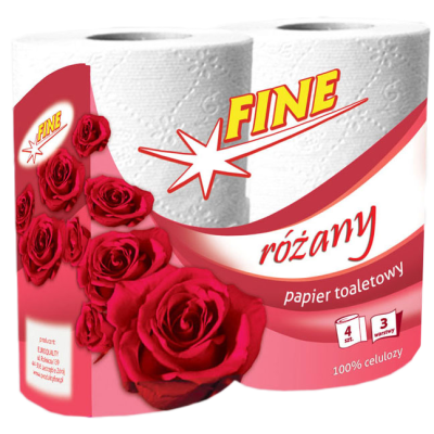 Toaletní papír Fine 3 vrstvý 4 ks růžový