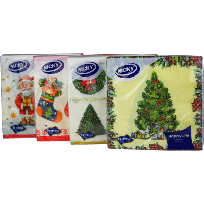 Christmas napkins NICKY 3 layers 33x33 cm 20 pcs mix of motifs